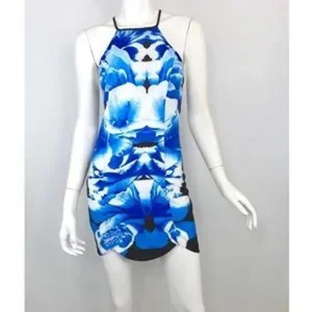 NLW Blue Black Floral Racerback Dress Sz SM  NWOT Tropical Colorful